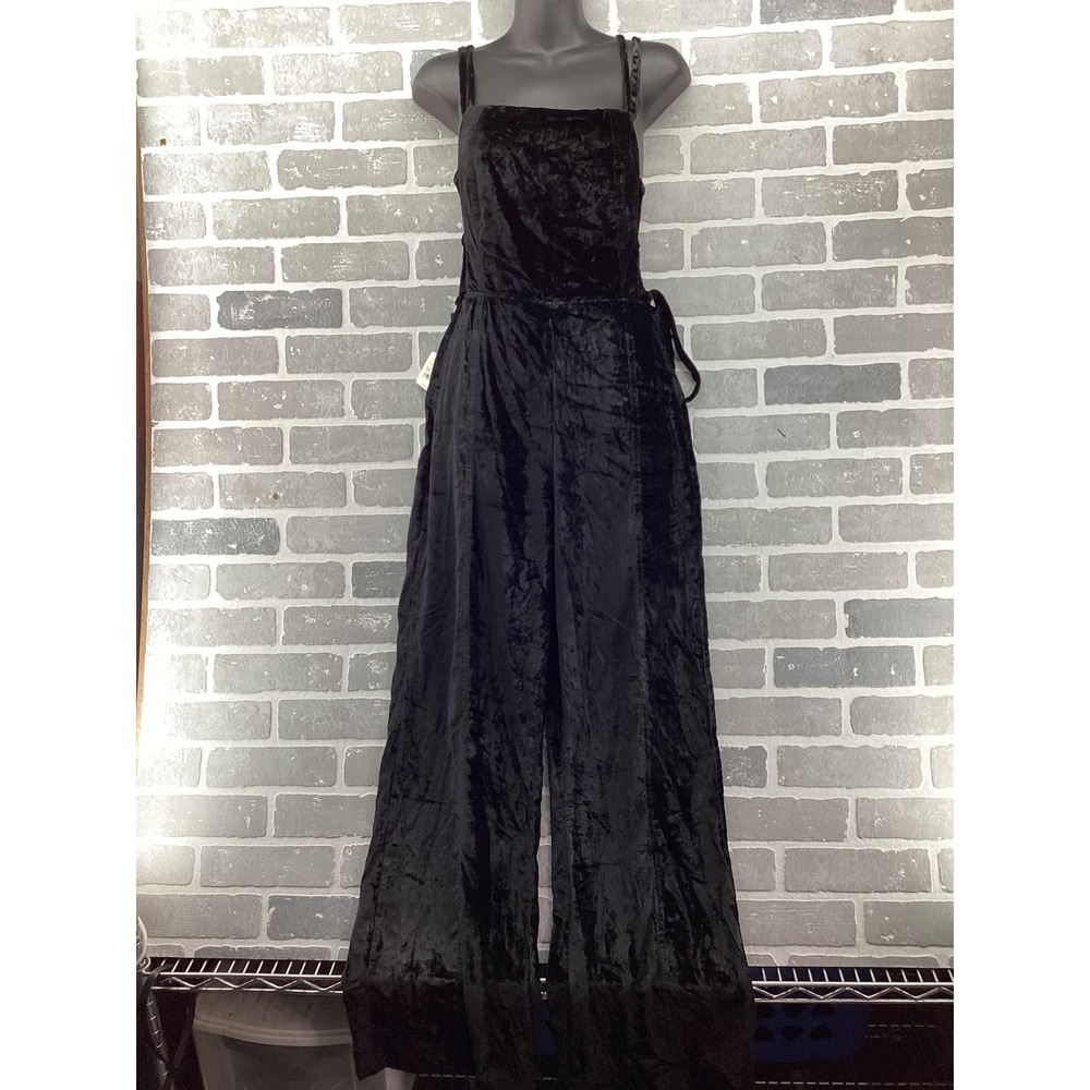 Free People 90s Forever Overalls Black Crushed Velvet Jumpsuit OB1533108 Size M